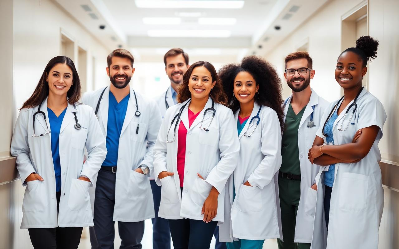 Equipe de profissionais de saúde sorrindo